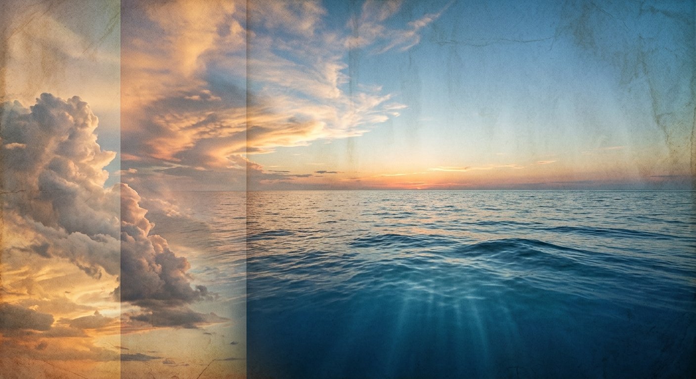 Sky and sea at sunset, reflecting James A. Kemp's years in aviation and maritime leadership